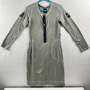 MarcCain Sports Dress Olive Green Cotton Long Sleeve Size 8 Pockets Bodycon